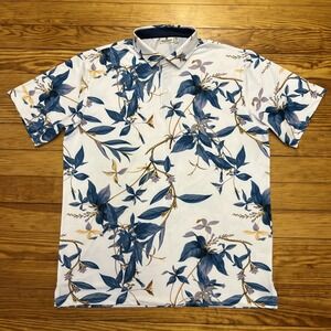Devereux Men's 2XL Floral Hawaiian Blue Flower Short Sleeve Golf Polo Shirt